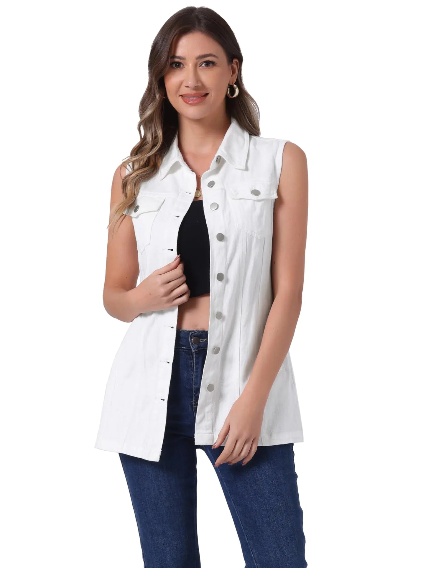 Luvamia Lightweight Denim Jacket – Raw Hem Button-Down with Pockets