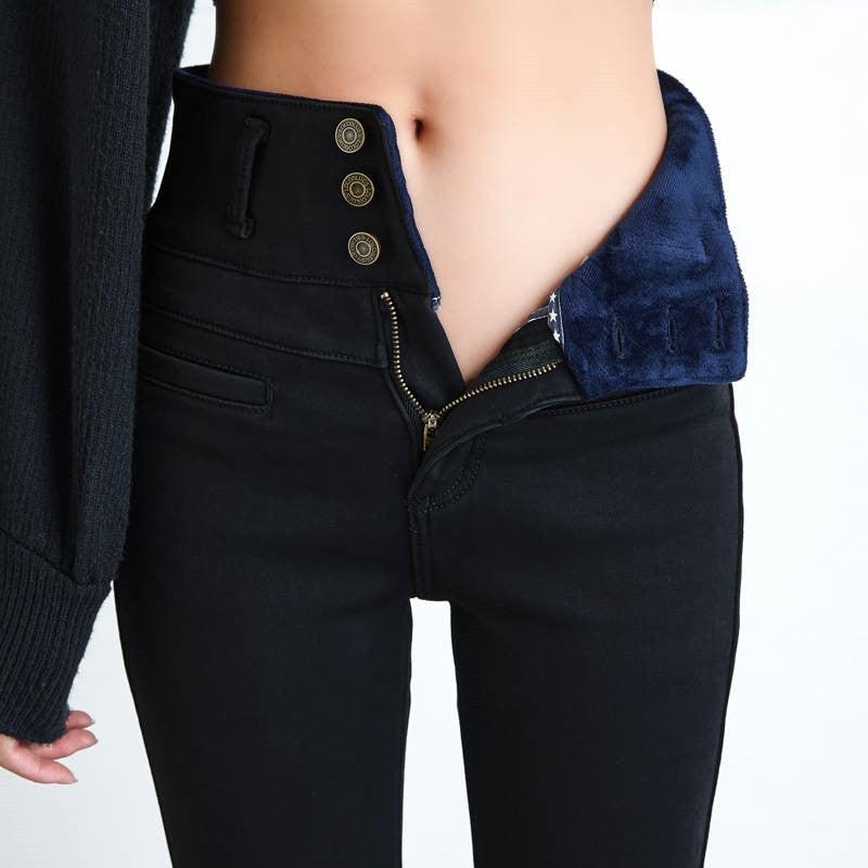 New High Waist Velvet Thick Jeans Female Winter Skinny Stretch Warm Jeans Pants Mom Black Denim Trousers With Fleece Pants P125 - Encouraging The Truth Organization