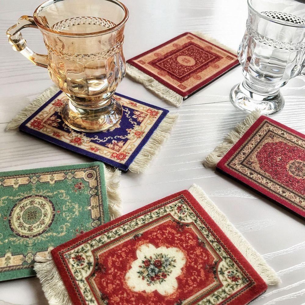 Persian Mini Woven Rug Mat Mousepad Retro Style Carpet Pattern Cup laptop PC Mouse Pad with Fring Home Office Table Decor Craft - Encouraging The Truth Organization