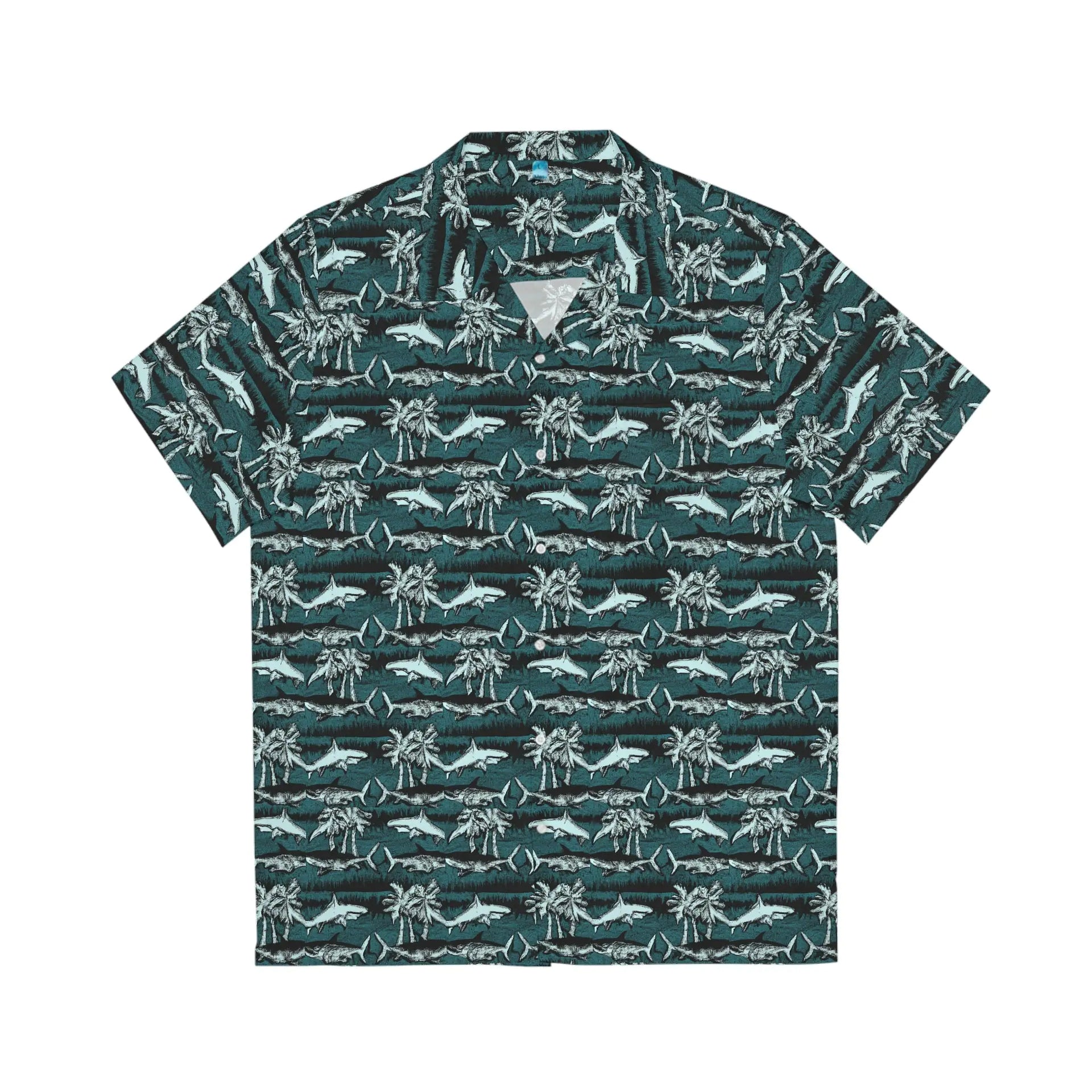 Men's Vintage Chalk Shark Hawaiian Shirt - Bold Ocean Print Collection