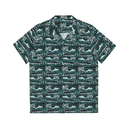 Men's Vintage Chalk Shark Hawaiian Shirt - Bold Ocean Print Collection