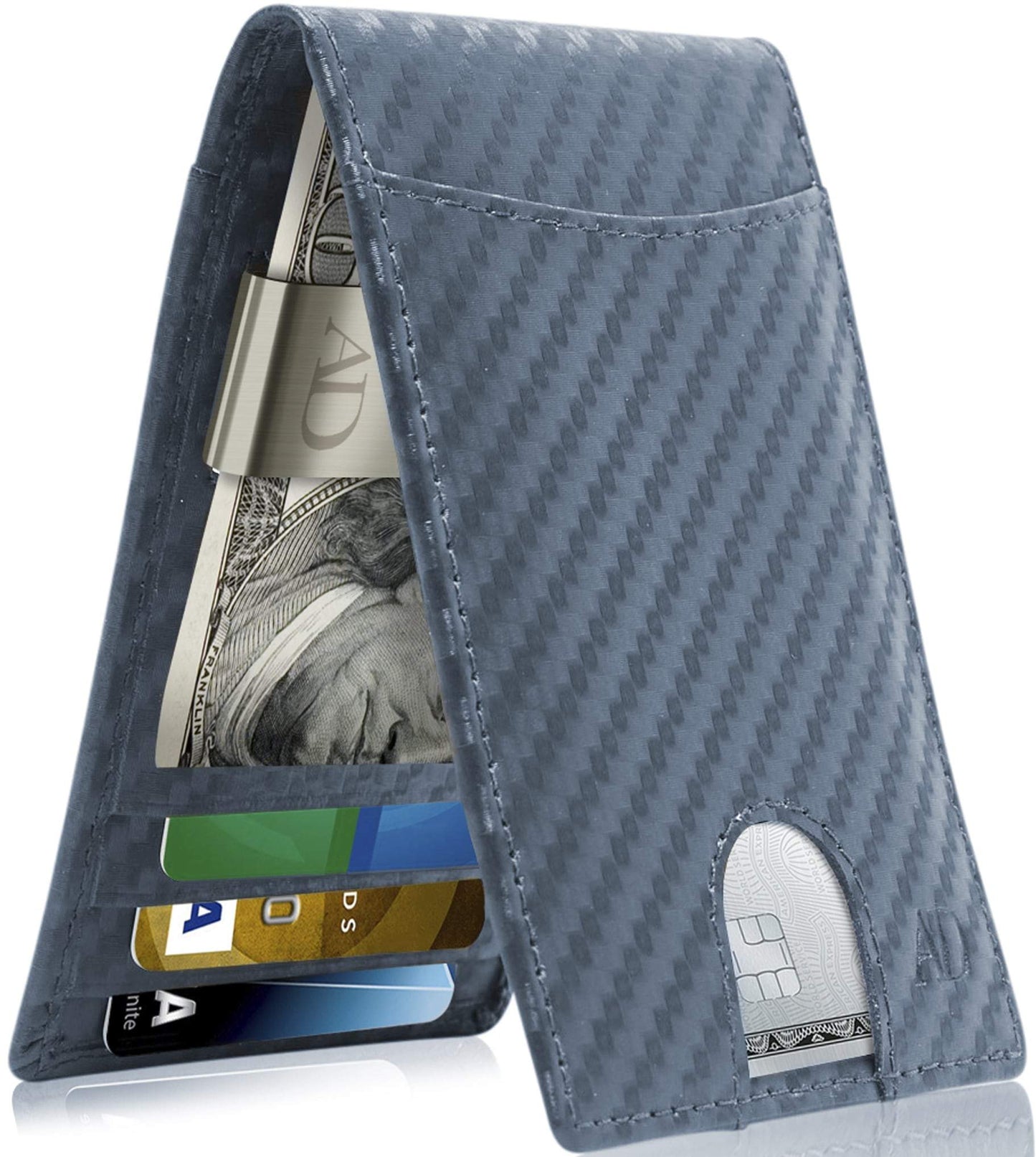 Genuine Leather Slim Money Clip Wallet – 7 Card Slots, RFID Blocking
