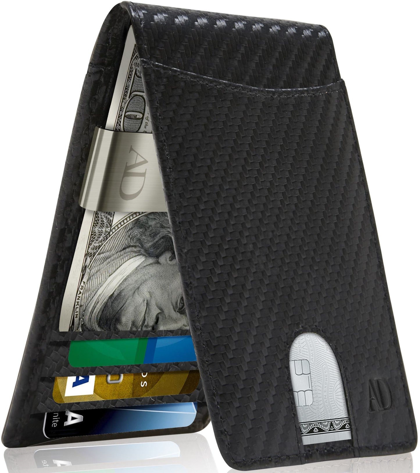 Genuine Leather Slim Money Clip Wallet – 7 Card Slots, RFID Blocking