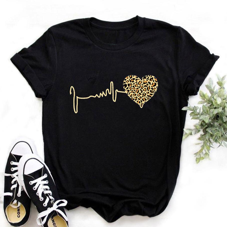 Summer New 90 ’s Leopard Heartbeat Short Sleeve Print Clothing Women&#39;s T-Shirt Harajuku Graphic Clothing Women&#39;s Top,Drop Ship - Encouraging The Truth Organization