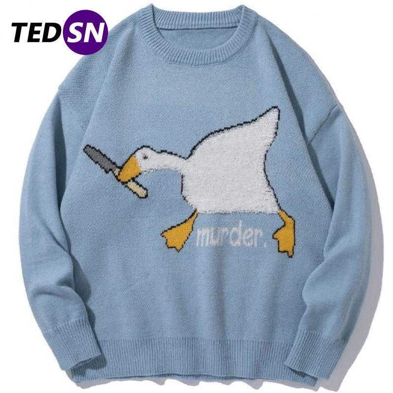 TEDSN Murder Goose Duck Men Knitted Sweater Cartoon Printed Oversize Jumper Pullovers Winter Unisex Fashion Clothing Harajuku - Encouraging The Truth Organization