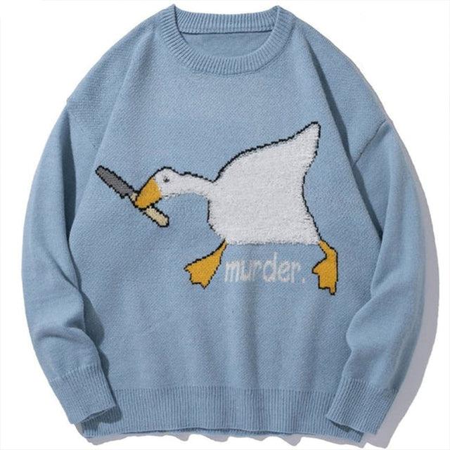 TEDSN Murder Goose Duck Men Knitted Sweater Cartoon Printed Oversize Jumper Pullovers Winter Unisex Fashion Clothing Harajuku - Encouraging The Truth Organization