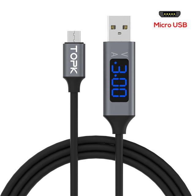 TOPK AC27 Micro USB Cable &amp; USB Type C Cable 3A for Samsung Xiaomi Fast Charging USB C With Digital Display Mobile Phone Cable - Encouraging The Truth Organization