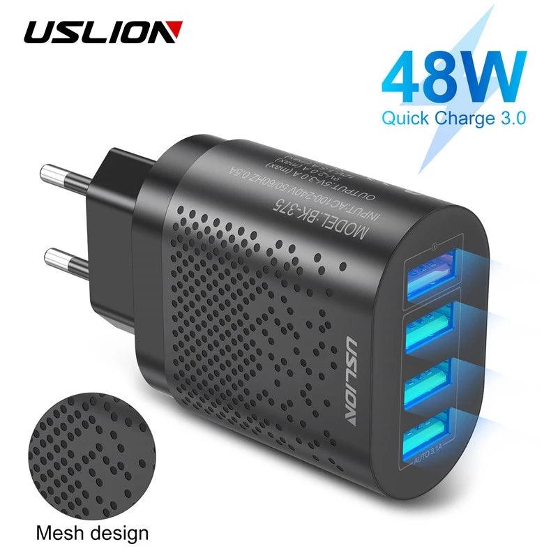 USLION EU/US Plug USB Charger 3A Quik Charge 3.0 Mobile Phone Charger For iPhone 11 Samsung Xiaomi 4 Port 48W Fast Wall Chargers - Encouraging The Truth Organization