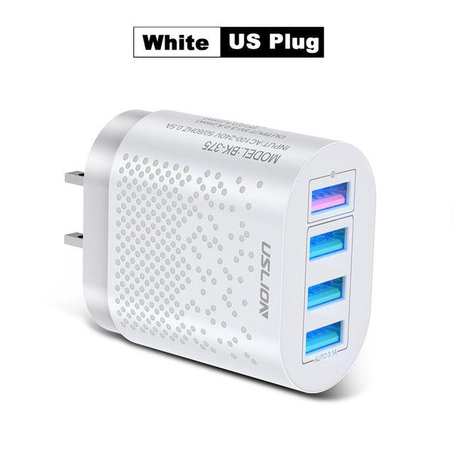 USLION EU/US Plug USB Charger 3A Quik Charge 3.0 Mobile Phone Charger For iPhone 11 Samsung Xiaomi 4 Port 48W Fast Wall Chargers - Encouraging The Truth Organization