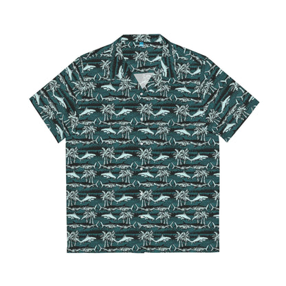 Men's Vintage Chalk Shark Hawaiian Shirt - Bold Ocean Print Collection