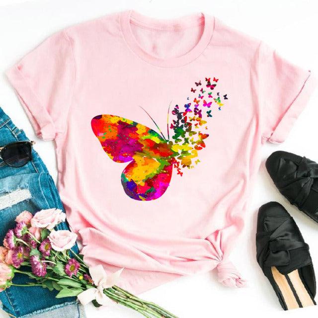 Woman Butterfly Tree Print Harajuku Summer Tshirts Casual Round Neck Short Slee Top Tee Shirt Women Black T-shirt Drop Ship - Encouraging The Truth Organization