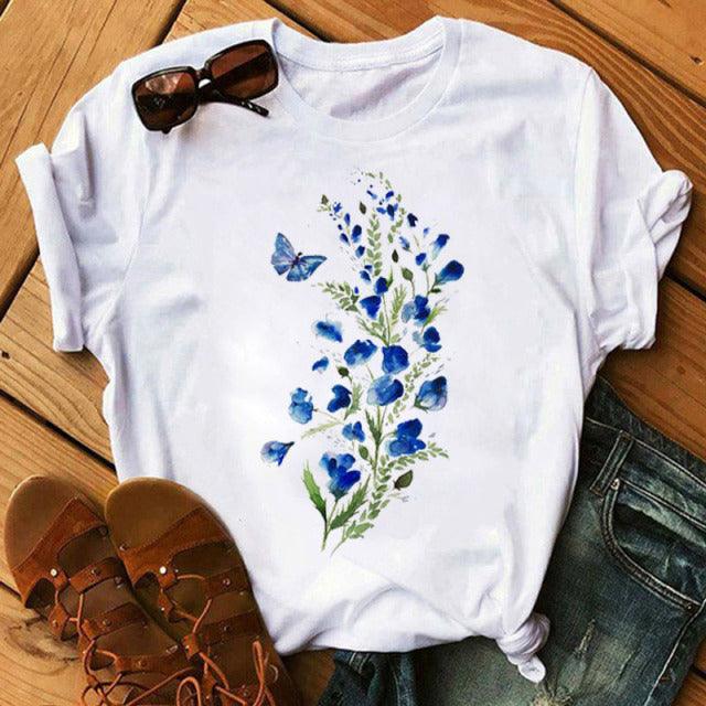 Woman Butterfly Tree Print Harajuku Summer Tshirts Casual Round Neck Short Slee Top Tee Shirt Women Black T-shirt Drop Ship - Encouraging The Truth Organization