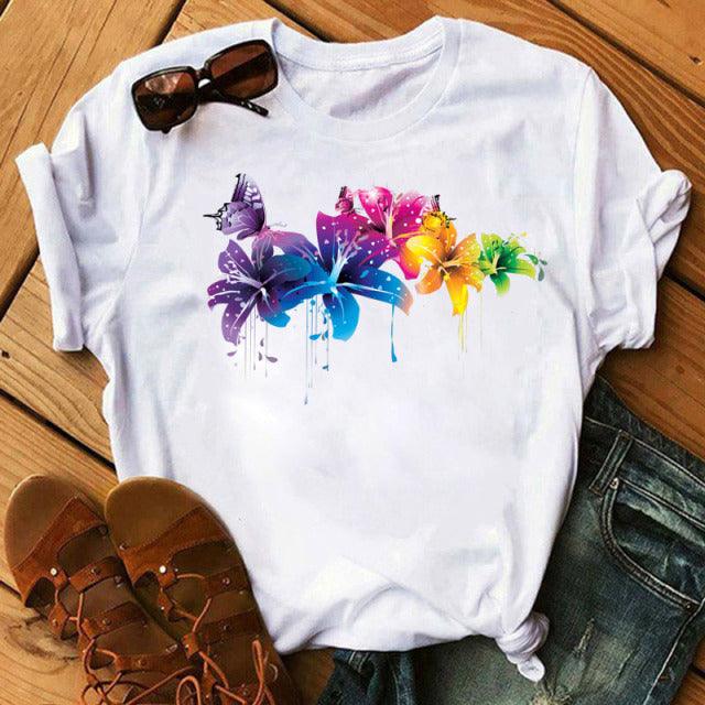 Woman Butterfly Tree Print Harajuku Summer Tshirts Casual Round Neck Short Slee Top Tee Shirt Women Black T-shirt Drop Ship - Encouraging The Truth Organization