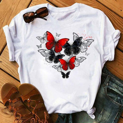 Woman Butterfly Tree Print Harajuku Summer Tshirts Casual Round Neck Short Slee Top Tee Shirt Women Black T-shirt Drop Ship - Encouraging The Truth Organization