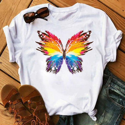 Woman Butterfly Tree Print Harajuku Summer Tshirts Casual Round Neck Short Slee Top Tee Shirt Women Black T-shirt Drop Ship - Encouraging The Truth Organization