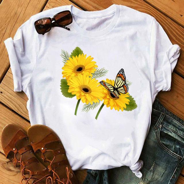 Woman Butterfly Tree Print Harajuku Summer Tshirts Casual Round Neck Short Slee Top Tee Shirt Women Black T-shirt Drop Ship - Encouraging The Truth Organization