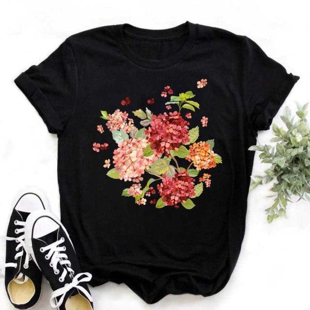 Woman Butterfly Tree Print Harajuku Summer Tshirts Casual Round Neck Short Slee Top Tee Shirt Women Black T-shirt Drop Ship - Encouraging The Truth Organization