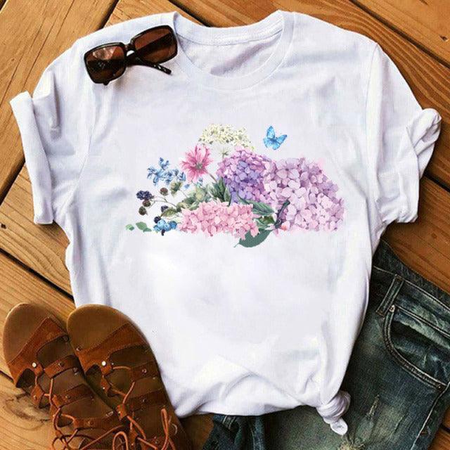 Woman Butterfly Tree Print Harajuku Summer Tshirts Casual Round Neck Short Slee Top Tee Shirt Women Black T-shirt Drop Ship - Encouraging The Truth Organization