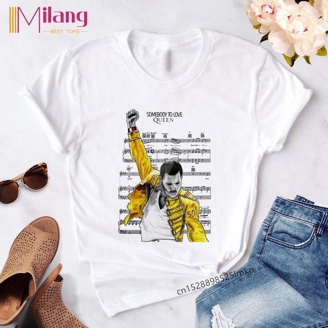 Women Freddie Mercury The Queen Band Black T-shirts Female Short Sleeve Tees 2020 Summer Brand Rock Clothing Girl Tops - Encouraging The Truth Organization