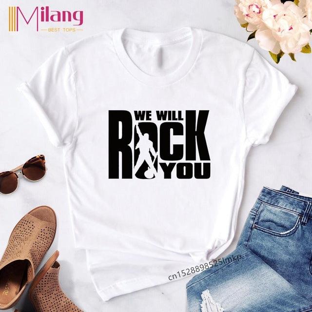 Women Freddie Mercury The Queen Band Black T-shirts Female Short Sleeve Tees 2020 Summer Brand Rock Clothing Girl Tops - Encouraging The Truth Organization