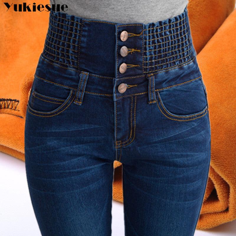 Womens Winter Jeans High Waist Skinny Pants Fleece /no velvet Elastic Waist Jeggings Casual Plus Size Jeans For Women Warm Jeans - Encouraging The Truth Organization