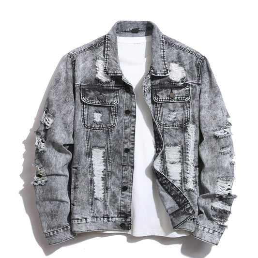 Slim-Fit Chambray Denim Jacket – Distressed Classic
